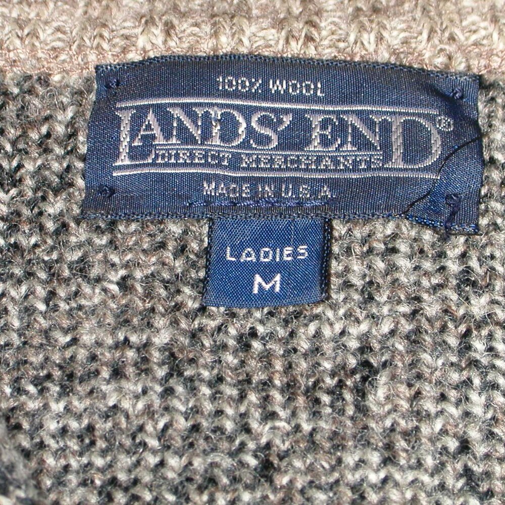 Lands' End Scottie Dog 100% Wool Cardigan Sweater Size Medium Taupe Oatmeal NWOT - Picture 3 of 3